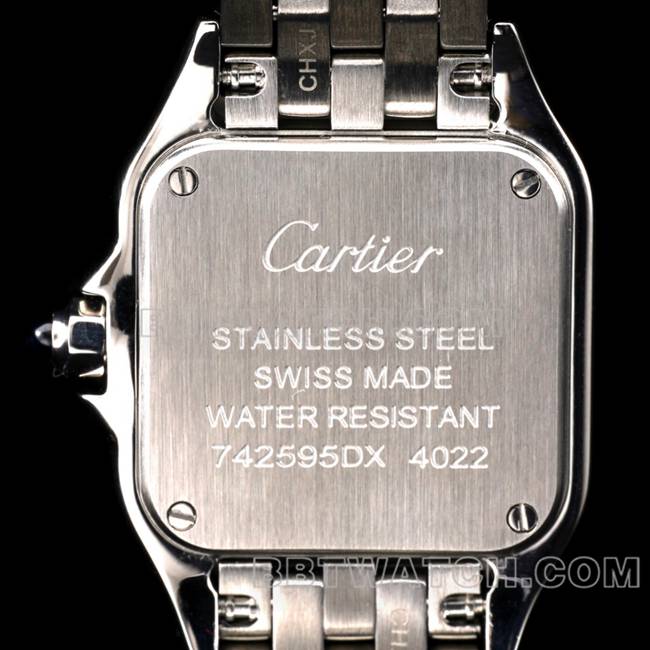 最优复刻手表猎豹BBa厂卡地亚白盘钻圈钢带石英背面实拍图