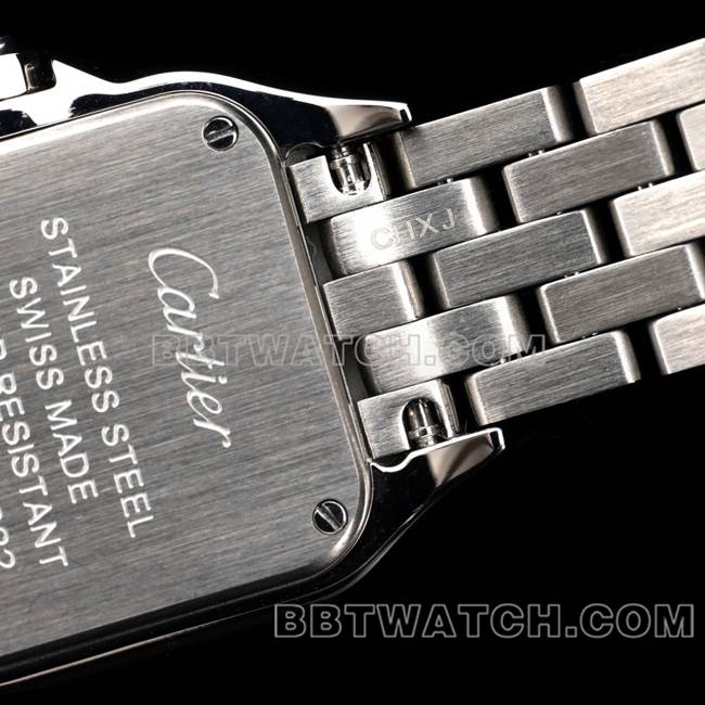 最优复刻手表猎豹BBa厂卡地亚白盘钻圈钢带石英背面实拍图