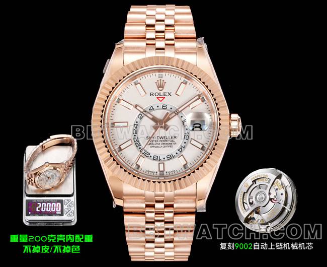 超级克隆手表AR+厂纵航者劳力士白盘机械玫瑰金钢表带正面实拍图