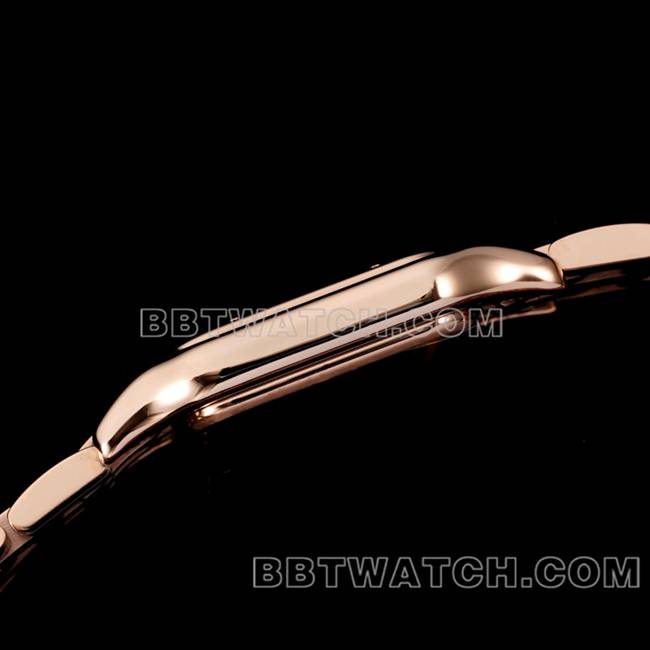 1:1复刻手表猎豹BBa厂卡地亚玫瑰金白盘钻圈钢带石英侧面实拍图