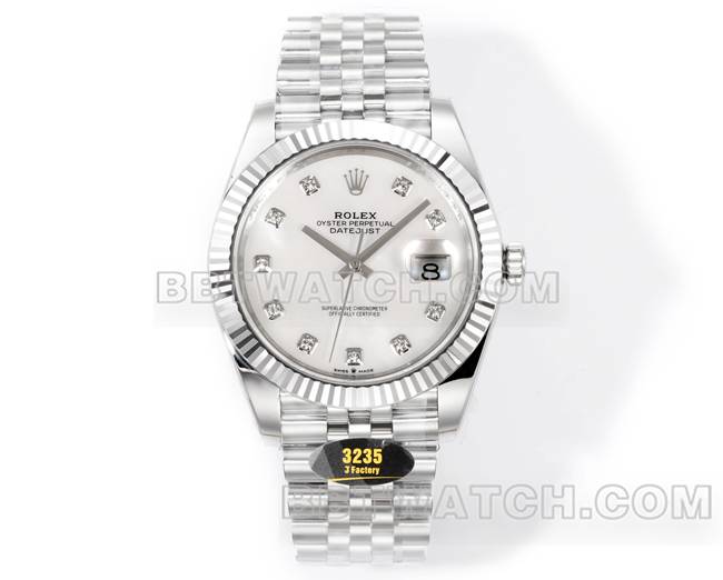 最优复刻手表JF厂劳力士日志贝母盘3235机械41毫米正面实拍图