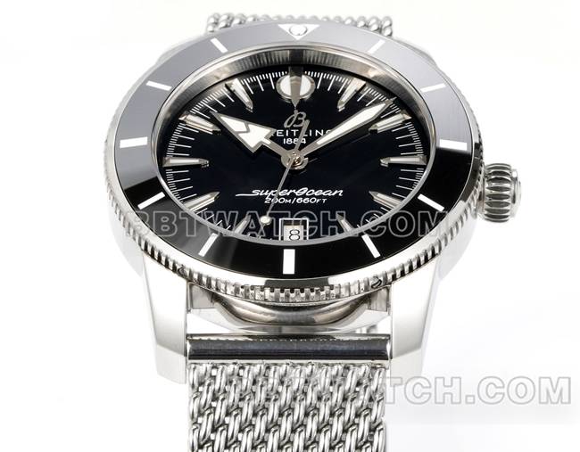 BLS厂顶级复刻手表超级海洋文化百年灵黑盘钢表带正面实拍图