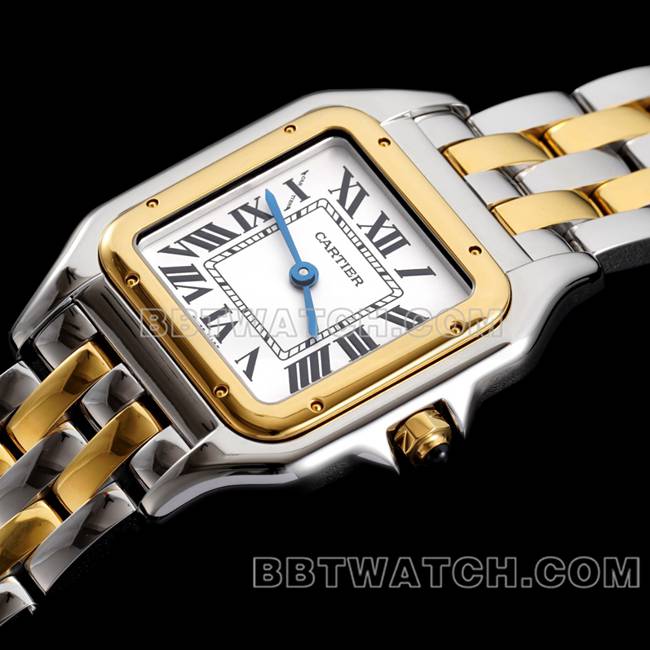 超级克隆手表猎豹BBa厂卡地亚白盘间黄金钢带石英正面实拍图