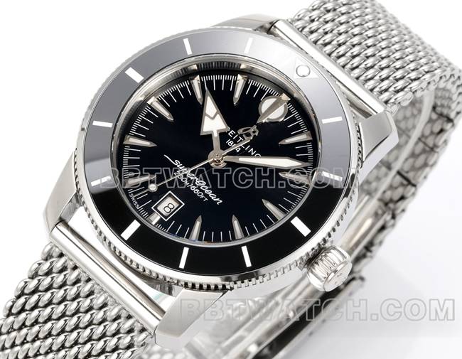 BLS厂顶级复刻手表超级海洋文化百年灵黑盘钢表带正面实拍图