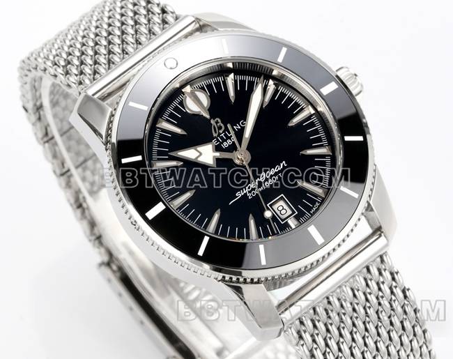 BLS厂顶级复刻手表超级海洋文化百年灵黑盘钢表带正面实拍图