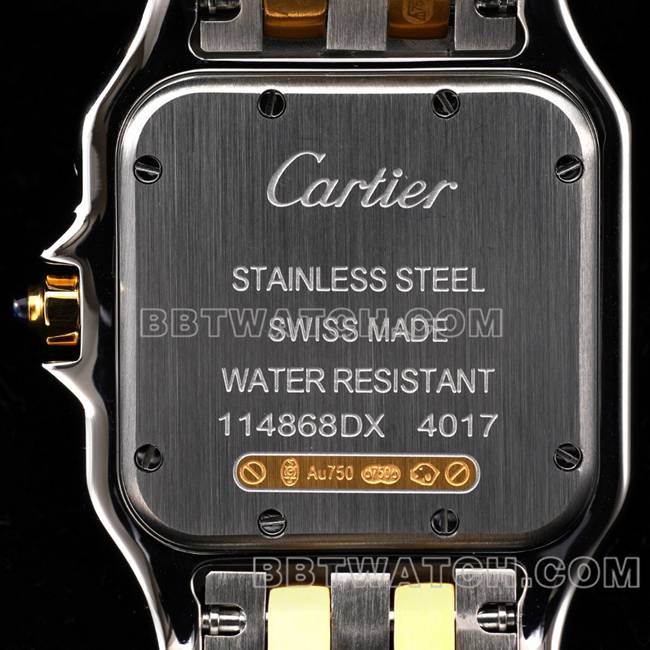 超级克隆手表猎豹BBa厂卡地亚白盘间黄金钢带石英背面实拍图