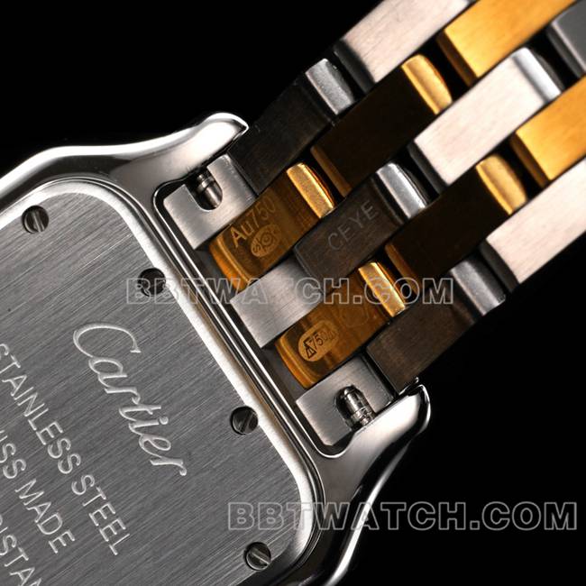 超级克隆手表猎豹BBa厂卡地亚白盘间黄金钢带石英背面实拍图