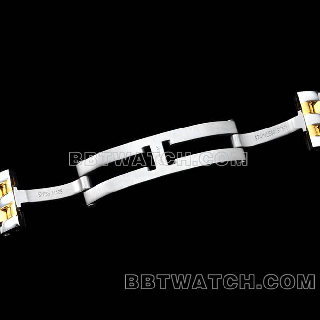 超级克隆手表猎豹BBa厂卡地亚白盘间黄金钢带石英表扣实拍图