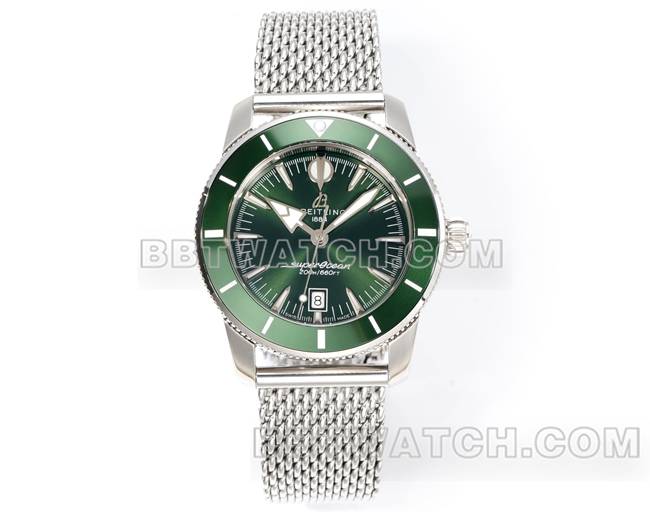 BLS厂最优复刻手表超级海洋文化百年灵绿盘钢表带正面实拍图