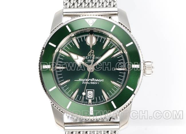 BLS厂最优复刻手表超级海洋文化百年灵绿盘钢表带正面实拍图