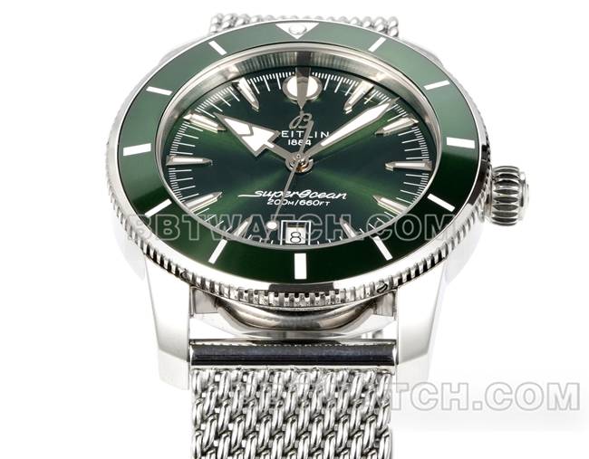 BLS厂最优复刻手表超级海洋文化百年灵绿盘钢表带正面实拍图