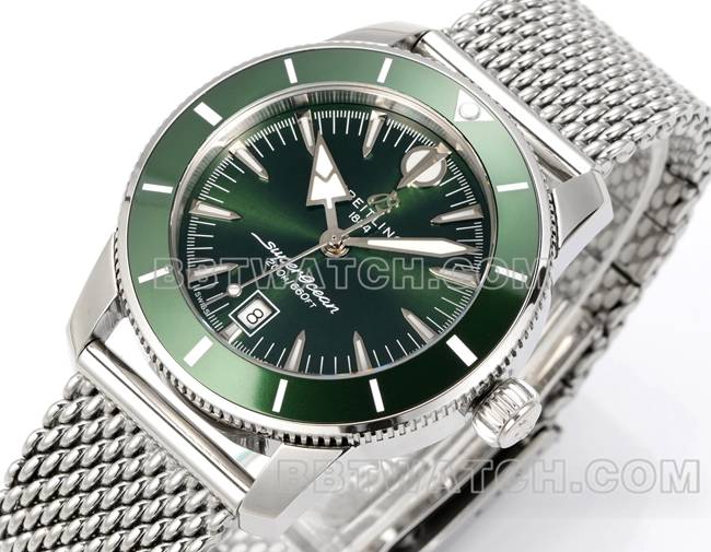 BLS厂最优复刻手表超级海洋文化百年灵绿盘钢表带正面实拍图