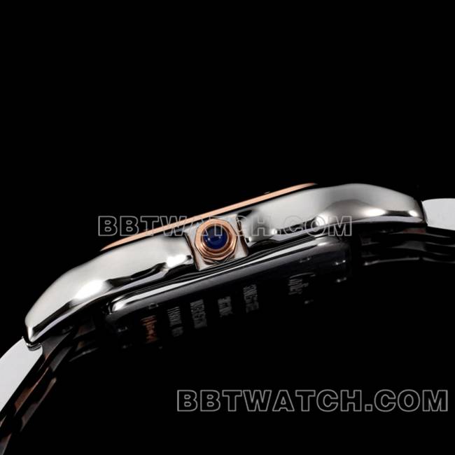 最佳复刻手表猎豹BBa厂卡地亚白盘间玫瑰金钢带石英侧面实拍图