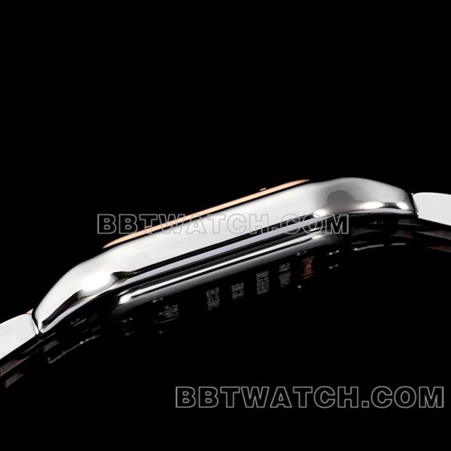 最佳复刻手表猎豹BBa厂卡地亚白盘间玫瑰金钢带石英侧面实拍图