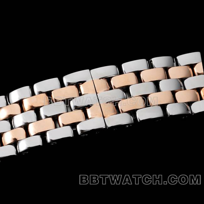 最佳复刻手表猎豹BBa厂卡地亚白盘间玫瑰金钢带石英表带实拍图