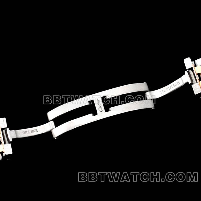 最佳复刻手表猎豹BBa厂卡地亚白盘间玫瑰金钢带石英表扣实拍图