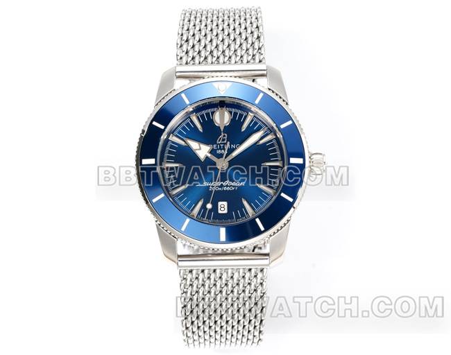 BLS厂1:1复刻手表超级海洋文化百年灵蓝盘钢表带正面实拍图