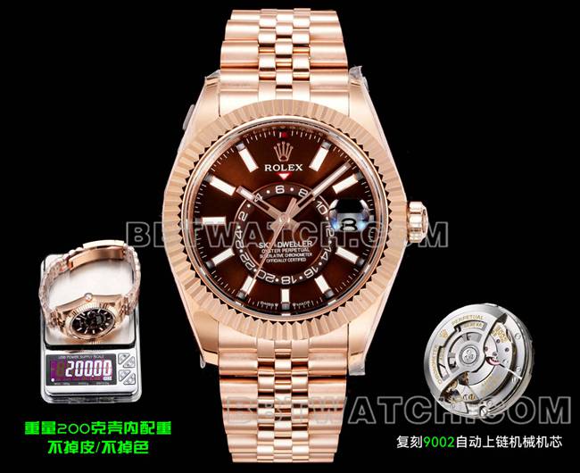 最优复刻手表AR+厂劳力士纵航者棕盘机械玫瑰金钢表带正面实拍图