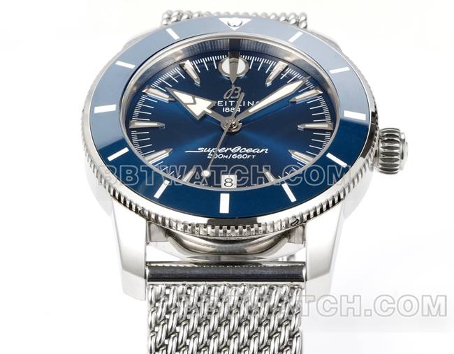 BLS厂1:1复刻手表超级海洋文化百年灵蓝盘钢表带正面实拍图