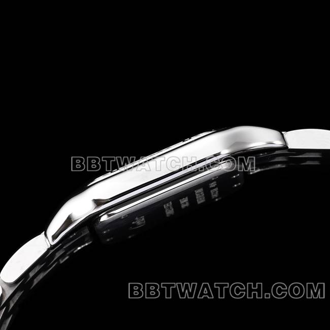 顶级复刻手表BBa厂猎豹卡地亚蓝盘钻圈钢带石英侧面实拍图