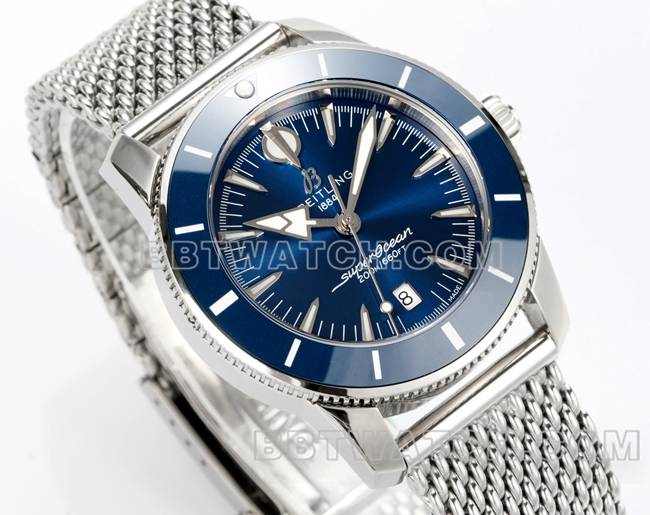 BLS厂1:1复刻手表超级海洋文化百年灵蓝盘钢表带正面实拍图