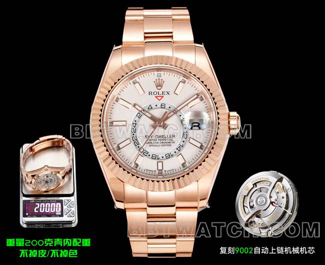 1:1复刻手表AR+厂劳力士纵航者白盘机械玫瑰金正面实拍图