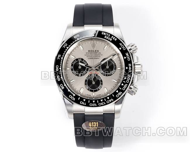 最佳复刻手表JF厂劳力士迪通拿灰盘4131机械40毫米橡胶表带正面实拍图