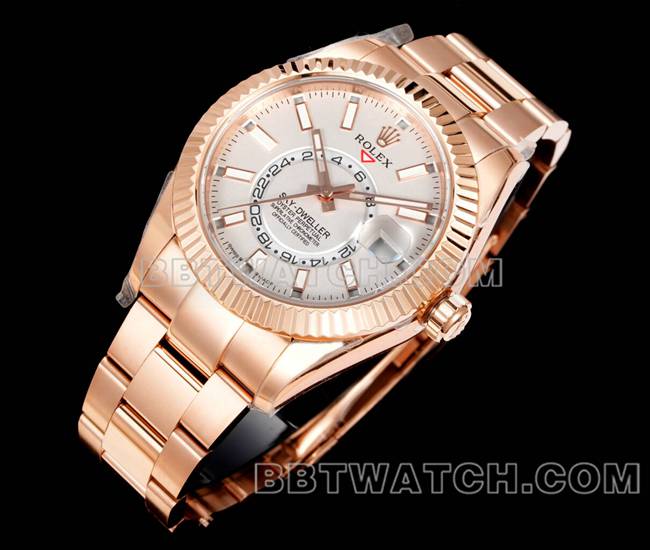 1:1复刻手表AR+厂劳力士纵航者白盘机械玫瑰金正面实拍图
