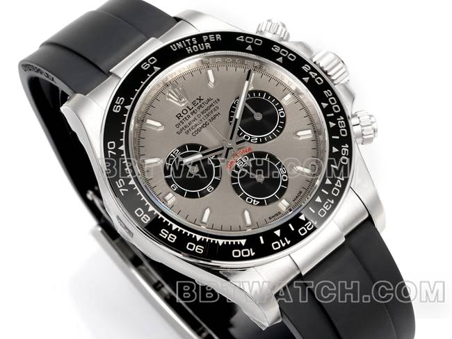 最佳复刻手表JF厂劳力士迪通拿灰盘4131机械40毫米橡胶表带正面实拍图