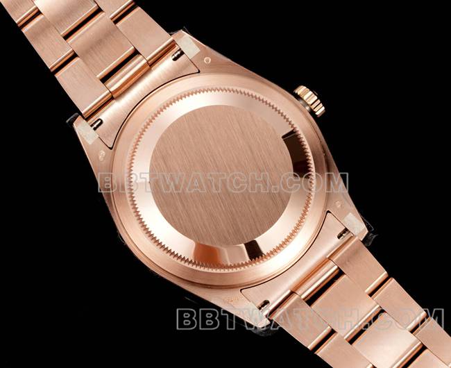 1:1复刻手表AR+厂劳力士纵航者白盘机械玫瑰金背面实拍图