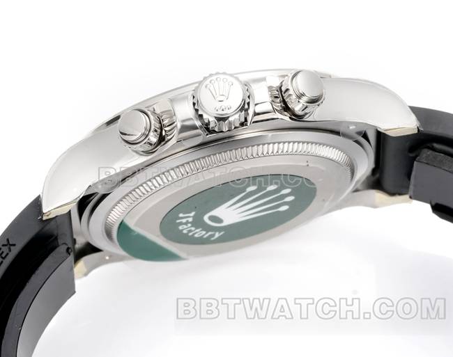 最佳复刻手表JF厂劳力士迪通拿灰盘4131机械40毫米橡胶表带侧面实拍图