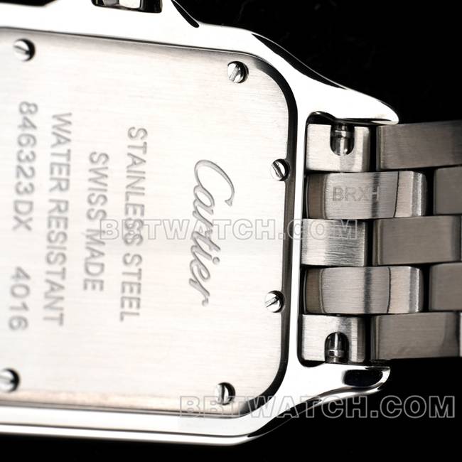 最优复刻手表BBa厂猎豹卡地亚黑盘钢带石英背面实拍图