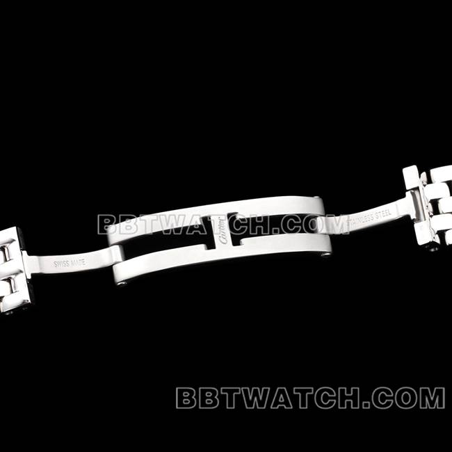 最优复刻手表BBa厂猎豹卡地亚黑盘钢带石英表扣实拍图