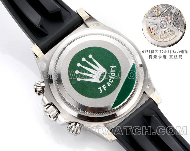 最佳复刻手表JF厂劳力士迪通拿灰盘4131机械40毫米橡胶表带背面实拍图