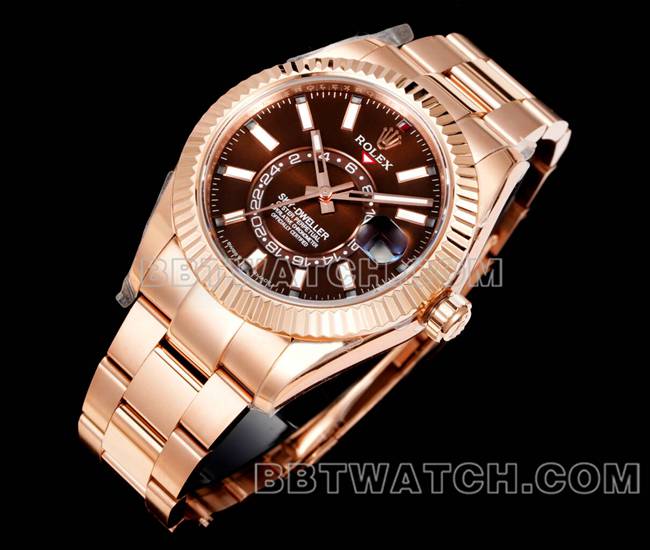 超级克隆手表AR+厂劳力士纵航者棕盘机械玫瑰金正面实拍图