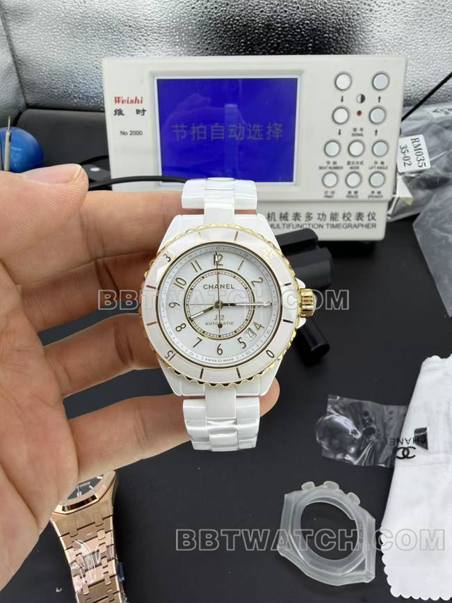 1:1复刻手表香奈儿BV厂白盘38mm机械正面实拍图