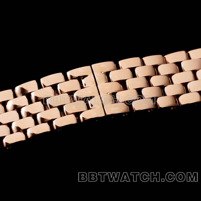 超级克隆手表BBa厂猎豹卡地亚白盘玫瑰金钢带石英表带实拍图