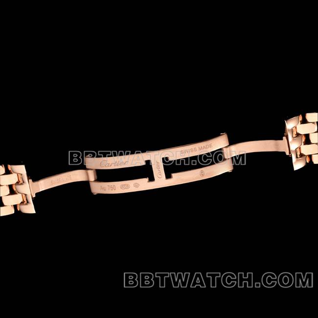 超级克隆手表BBa厂猎豹卡地亚白盘玫瑰金钢带石英表扣实拍图