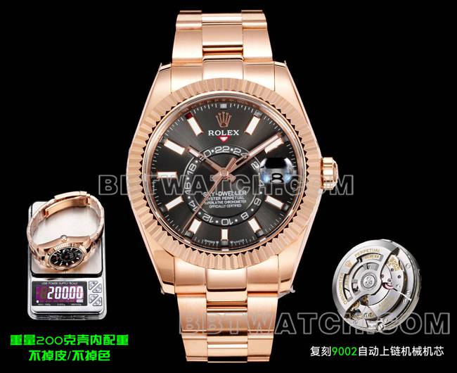 最优复刻手表劳力士AR+厂纵航者黑盘机械玫瑰金正面实拍图