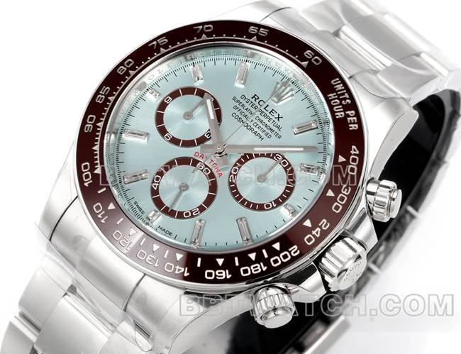 1:1复刻手表JF厂迪通拿劳力士冰蓝盘4131机械40毫米正面实拍图