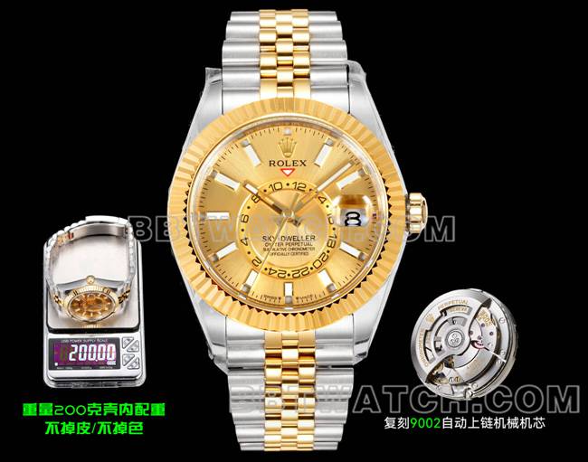 超级克隆手表劳力士AR+厂纵航者金盘机械间金正面实拍图