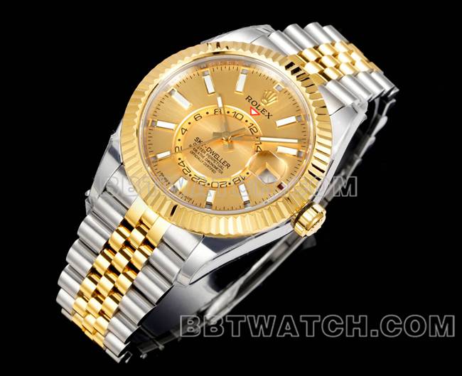 超级克隆手表劳力士AR+厂纵航者金盘机械间金正面实拍图