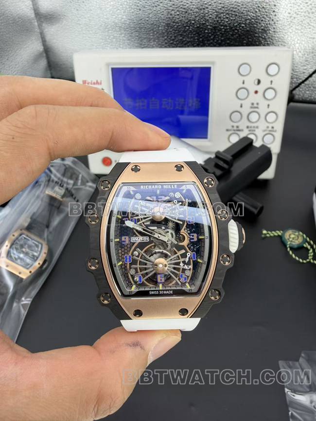 1:1复刻手表RM厂理查德米勒陀飞轮机械RM 21-02正面实拍图