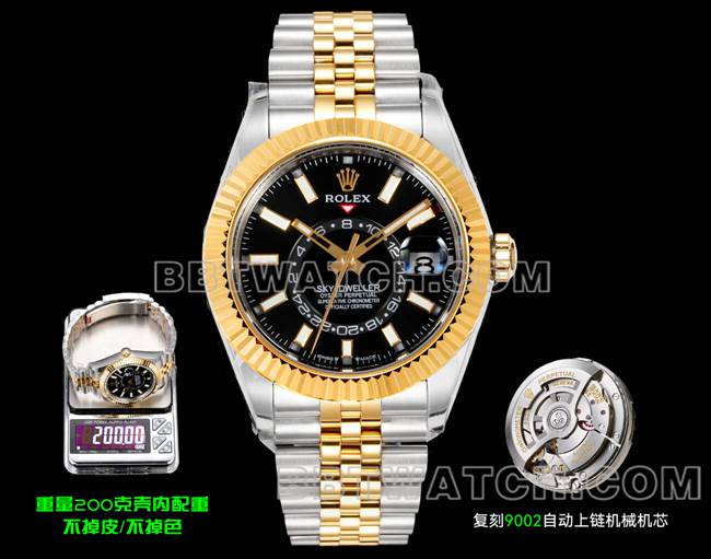 最佳复刻手表劳力士AR+厂纵航者黑盘机械间金正面实拍图