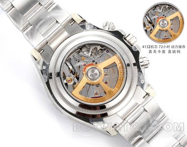 最佳复刻手表JF厂迪通拿劳力士黑盘4132机械40毫米背面实拍图