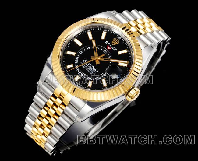 最佳复刻手表劳力士AR+厂纵航者黑盘机械间金正面实拍图