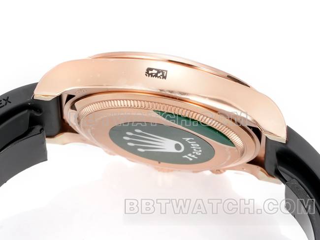 顶级复刻手表迪通拿JF厂劳力士棕盘玫瑰金4131机械橡胶表带侧面实拍图