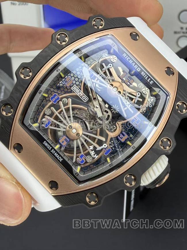 1:1复刻手表RM厂理查德米勒陀飞轮机械RM 21-02正面实拍图