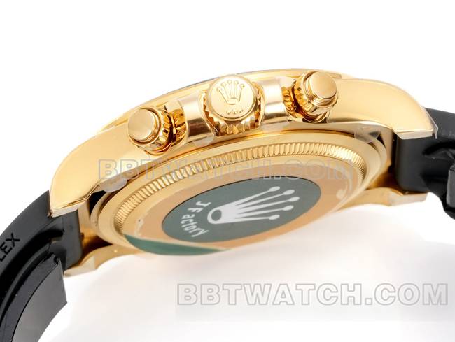 最优复刻手表迪通拿JF厂劳力士冰蓝盘黄金4131机械橡胶表带侧面实拍图