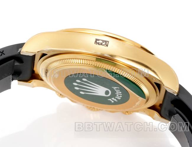 最优复刻手表迪通拿JF厂劳力士冰蓝盘黄金4131机械橡胶表带侧面实拍图